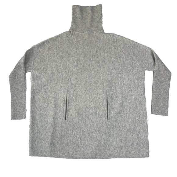 Garnet Hill Sweater Woman Small Gray Merino Wool Cashmere Pockets Turtleneck - Picture 2 of 8